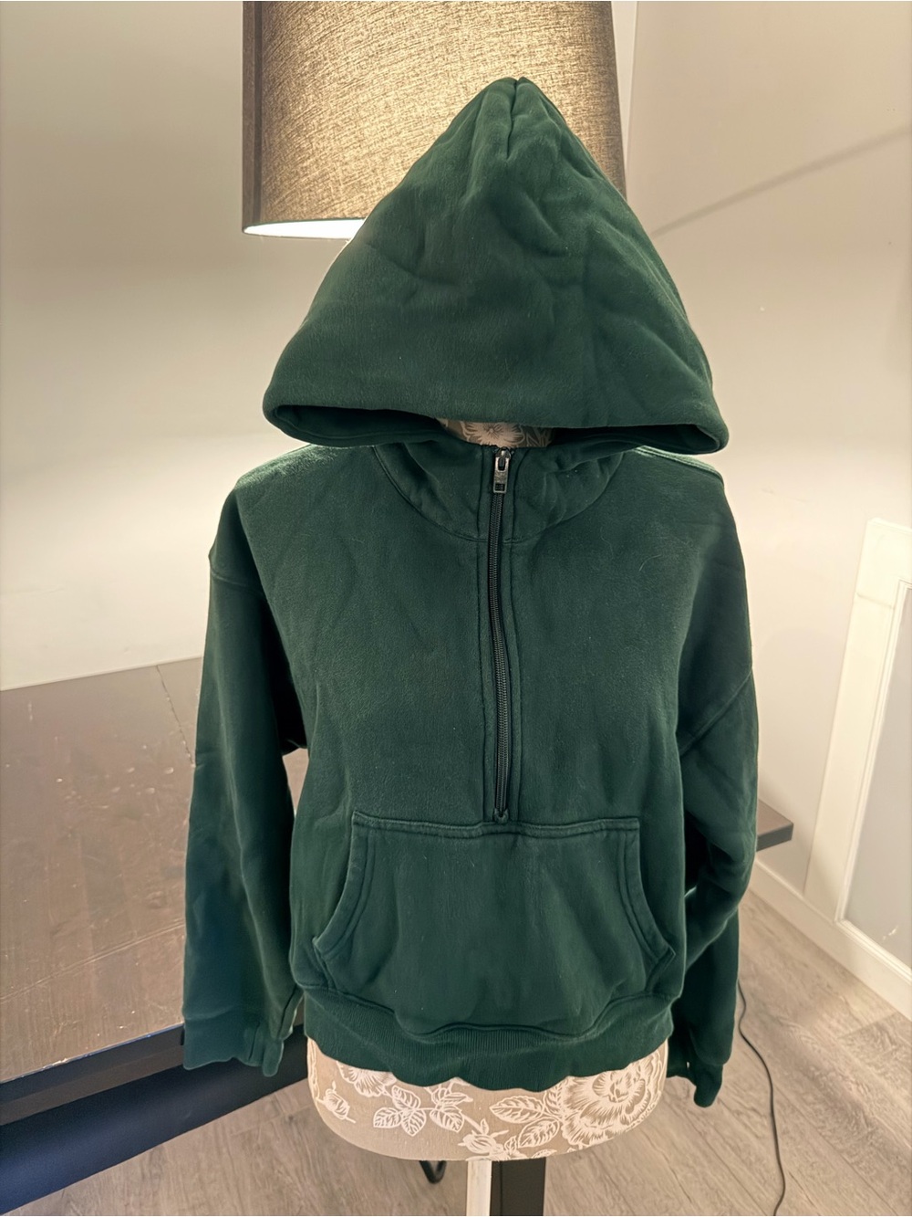 Aritzia Sweatfleece Half-Zip Hooded Jacket Forest Green